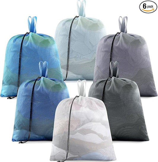 6 Pack 20 x 17 Inches Blue Mesh Laundry Bag by Wesnoy