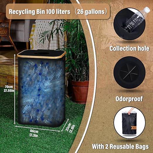 efluky Recycling Bin for Kitchen 26 Gallon, 100L Recycle Bin - Image 2