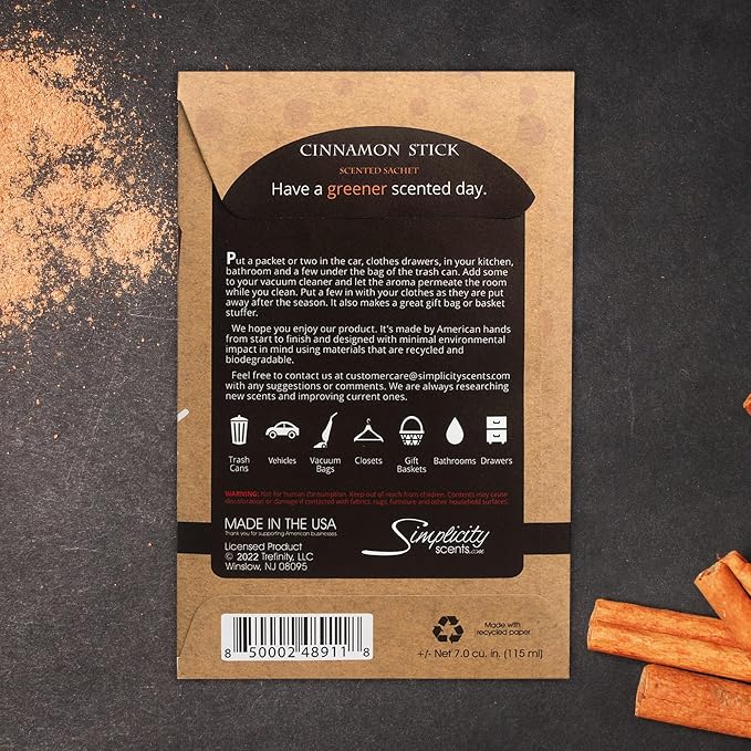 Simplicity Scents Cinnamon Sticks Scented Sachets Pack of 3, Fall & Winter - Image 6