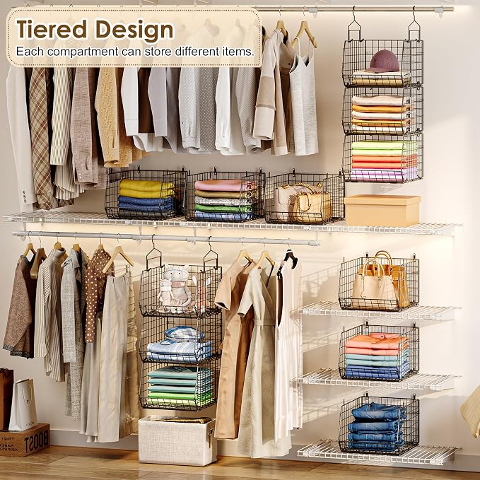 Deeper 4'' Design 5 Tier Foldable Hanging Closet Organizer and Storage，Wire - Image 7