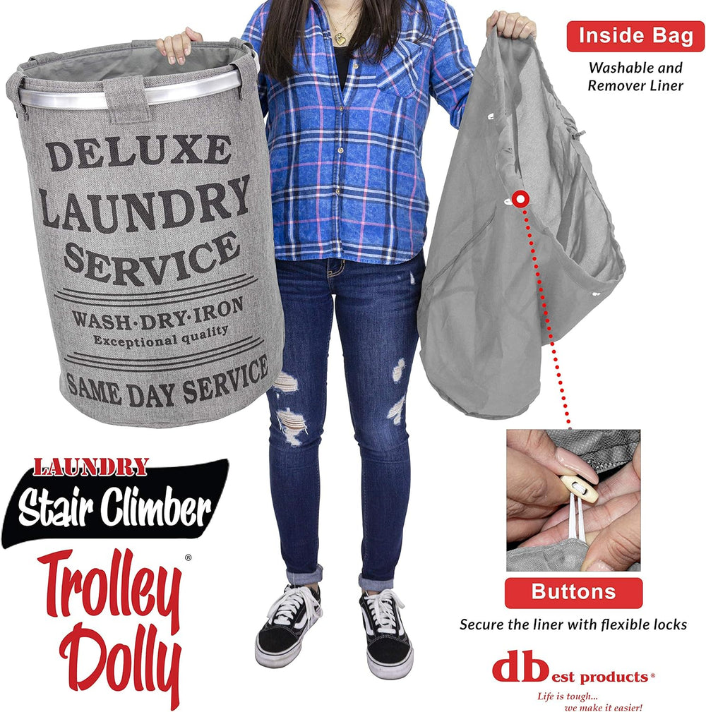 dbest products Stair Climber Laundry Trolley Dolly, Grey Laundry Bag Hamper B...
