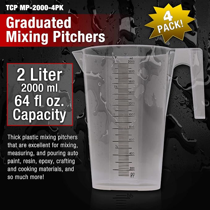 TCP Global 2 Liter Plastic Graduated Measuring and Mixing Pitcher - Image 2