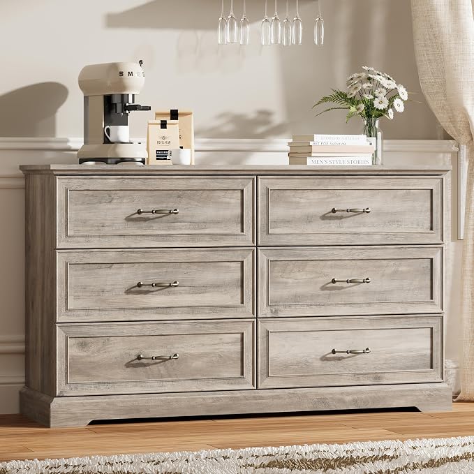6 Drawer Dresser for Bedroom, Rustic Farmhouse Dresser by Thacuok