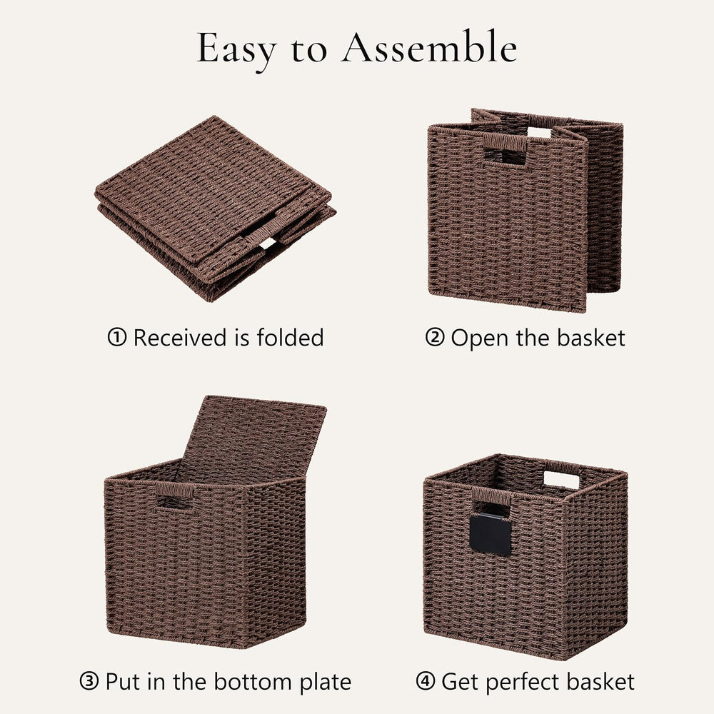 UBBCARE 4 Pack Small Wicker Basket, 9×9 Storage Cubes with Label, Foldable Cu...