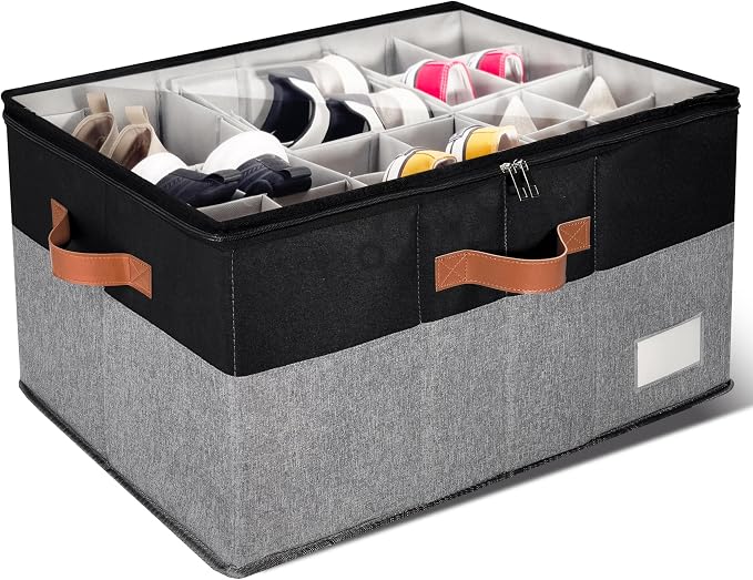 1 Pack Shoe Organizer for Closet, Adjustable Shoe Box Storage Containers by JHHBHV