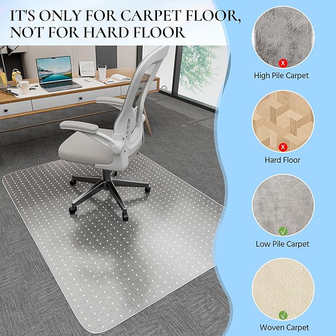 Office Chair Mat for Low Pile Carpet, 48” x 36” Transparent Office Desk Chair - Image 3