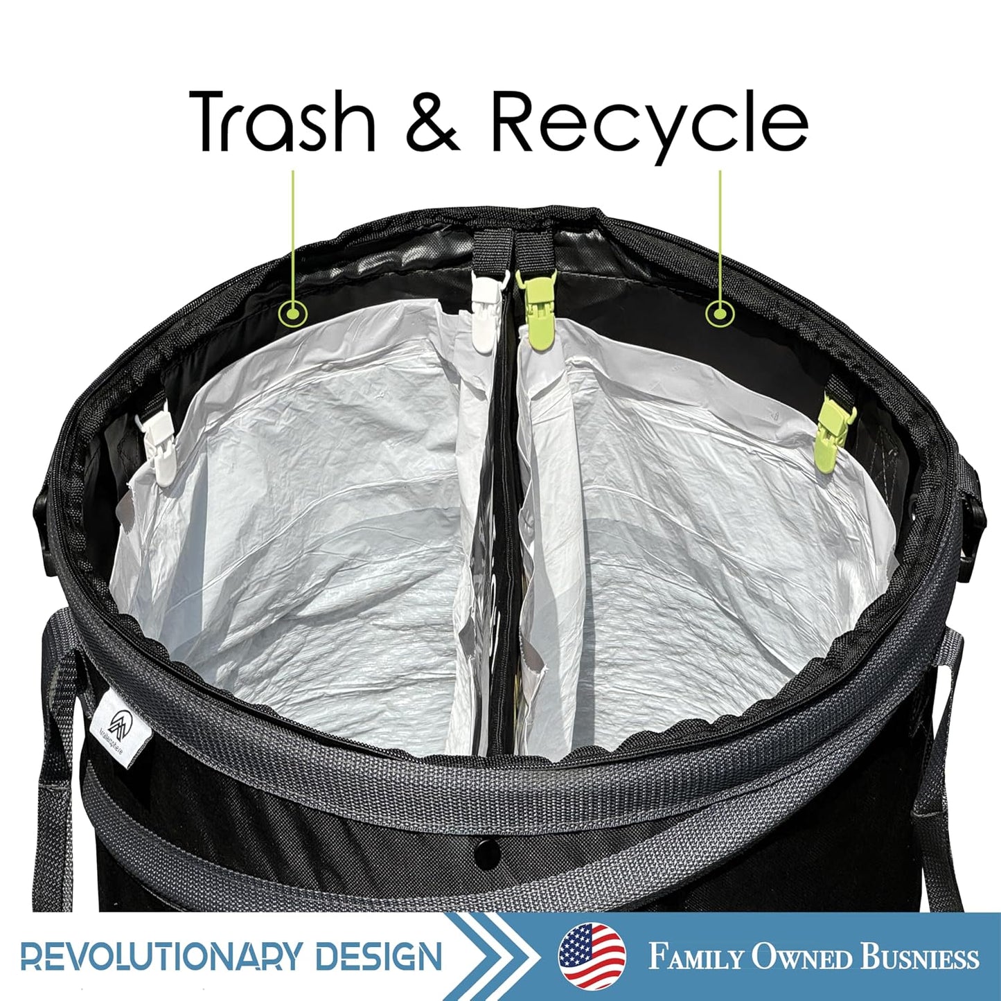 Collapsible Bin Trash & Recycle/Utility, Perfect for Camping, Laundry, Storage and Garden, Waterproof Vinyl and Tear Resistance, Trash and/or Recycle, Two 13 Gallon Bags