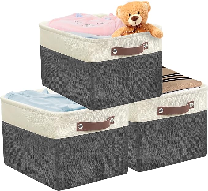SIMPLE HOUSEWARE Large Fabric Storage Bin, 3 Pack, Dark Gray - Image 8