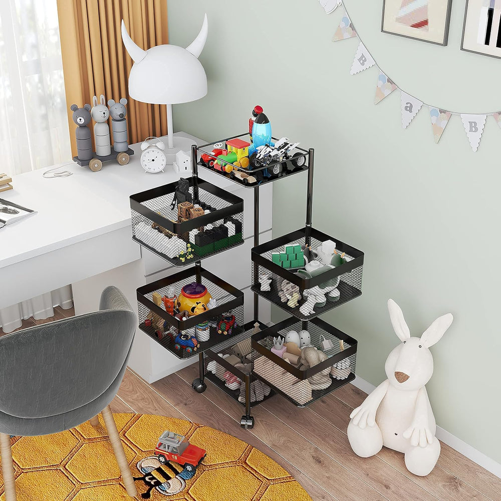 Fruit and Vegetable Basket for Kitchen No Assembly， Rotating Storage Rack,Bat...
