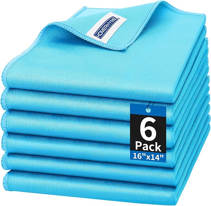 HOMERHYME Microfiber Glass Cleaning Cloth, 6 Pack Window Glass Cleaning Rags by HOMERHYME