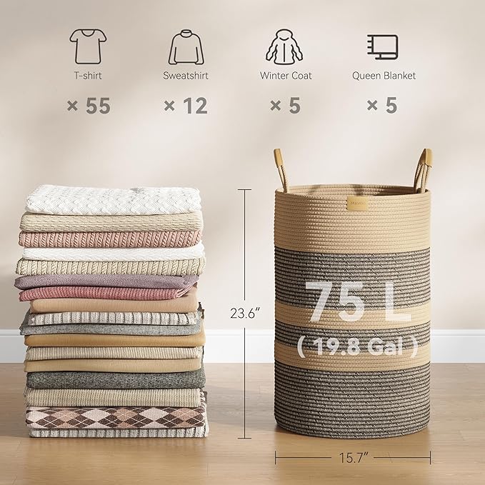 75L Striped Laundry Hamper - Image 4