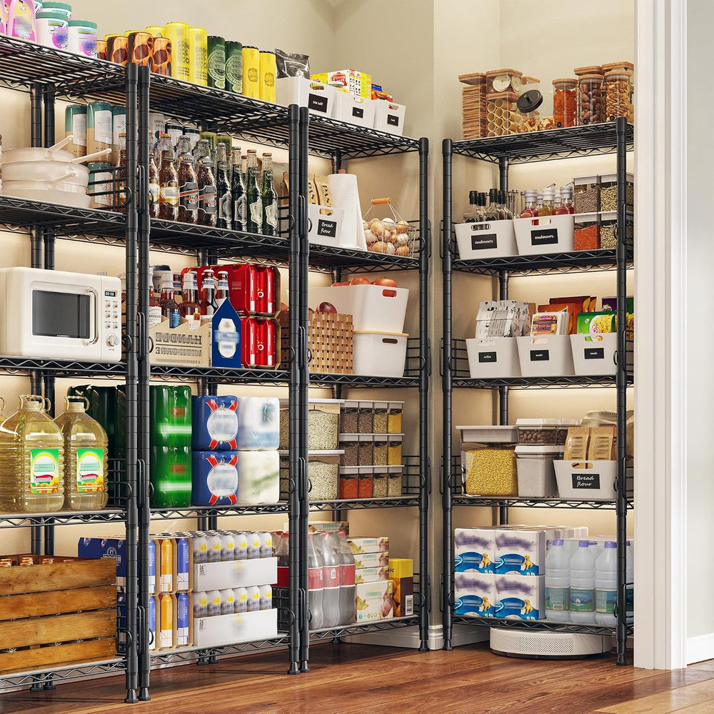 REIBII 59.1" H Storage Shelves, Side Blockers & Hooks, for Kitchen