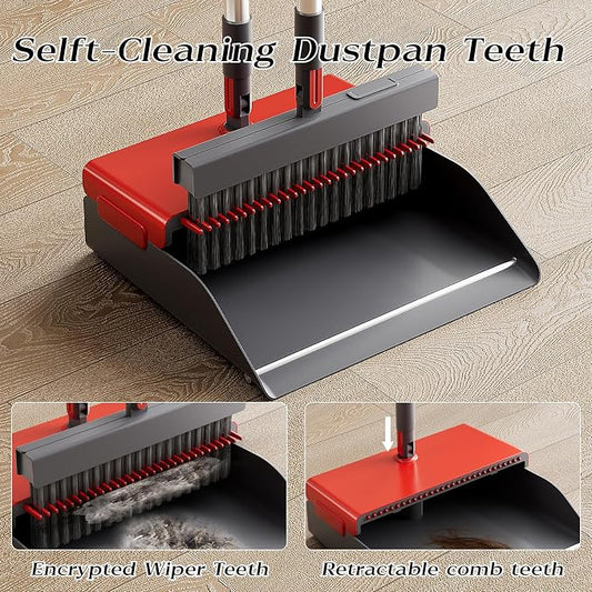 Broom with Dustpan Combo Set 180 Degree Rotating Broom Set with Comb Teeth - Image 2