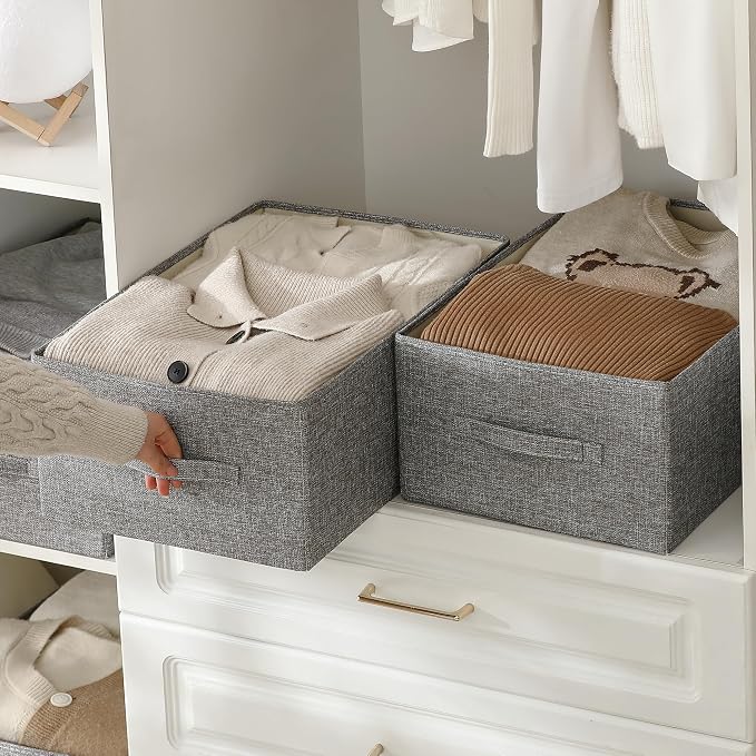 Linen Folding Storage Bins, 3 Pack Large Storage Baskets, Clothing Storage Bins - Image 4