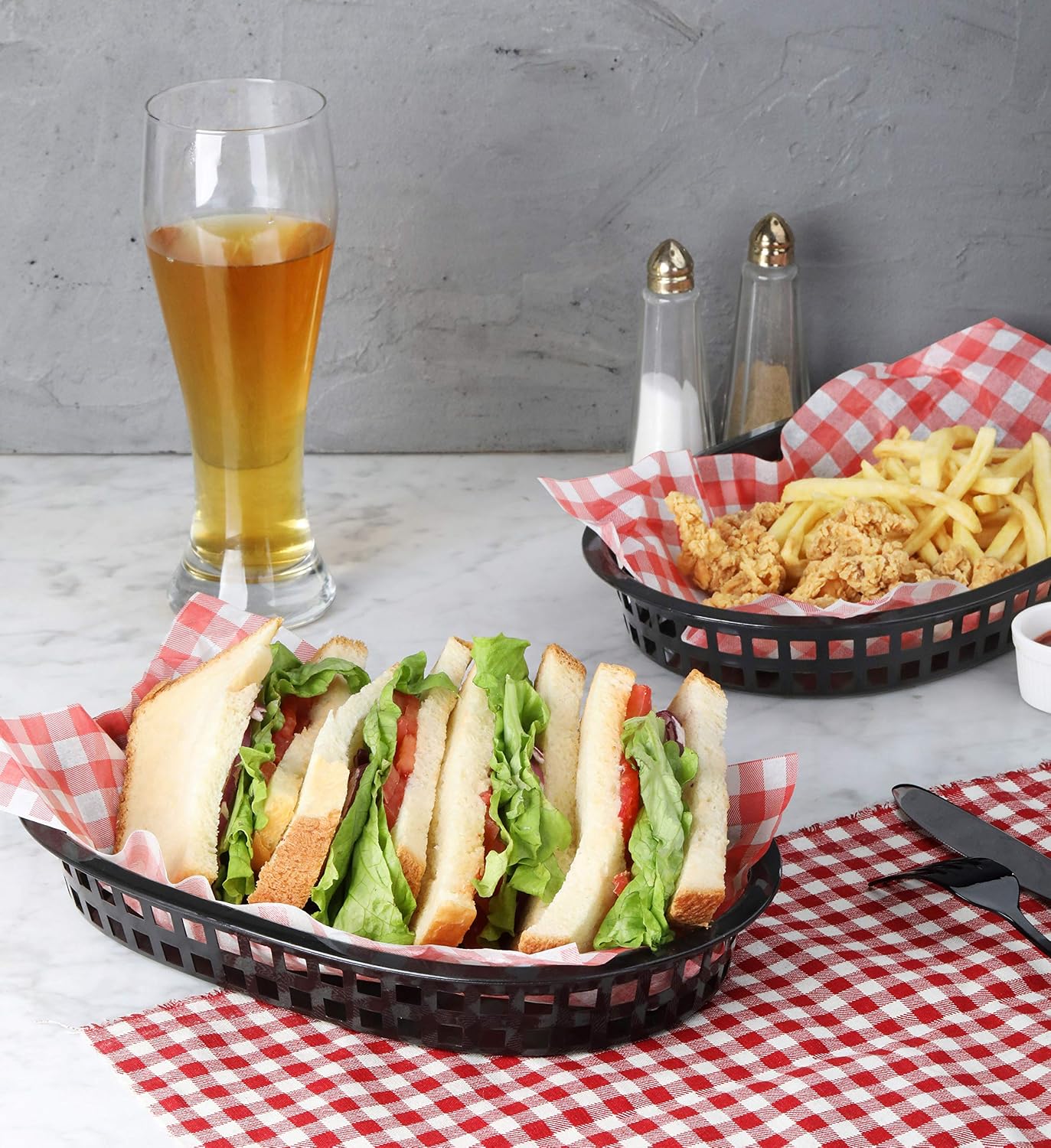 New Star Foodservice Fast Food Baskets, 10.5 x 7 Inch, Set of 12, Black