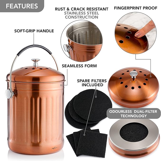 RED FACTOR Premium Compost Bin for Kitchen Countertop - Image 5