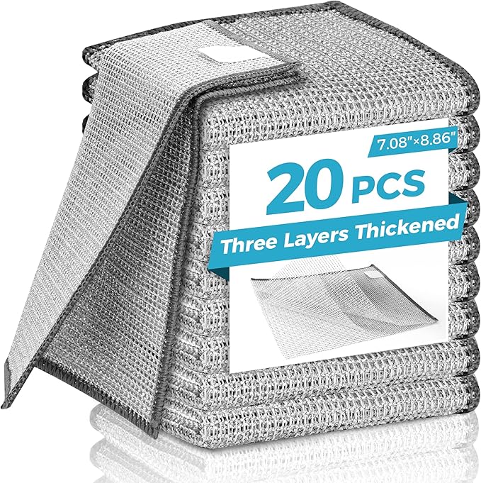 20 Pcs New Upgrade 3-Layer Metal Dish Cloth, No Scratches and No Odor, Kitchen by Unknown