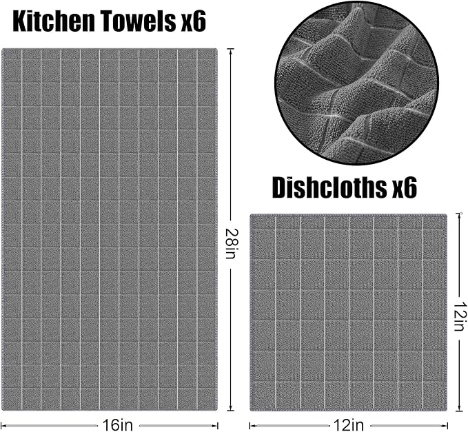 Homaxy Microfiber Kitchen Towels and Dishcloths Set, 12 Pack Soft and Absorbent - Image 6