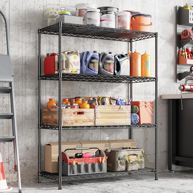 4- Shelf Metal Shelving Unit Adjustable Storage Shelves Heavy Duty Garage - Image 5