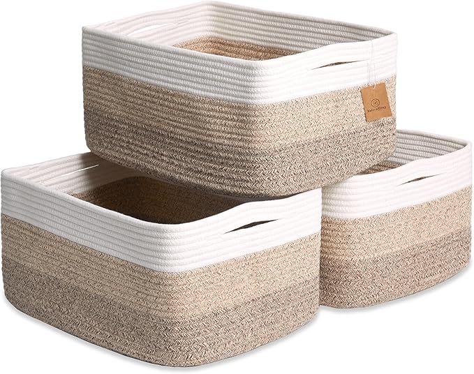 NaturalCozy Storage Baskets 16.8”x13”x7.6” Cotton Rope Woven Baskets by NaturalCozy