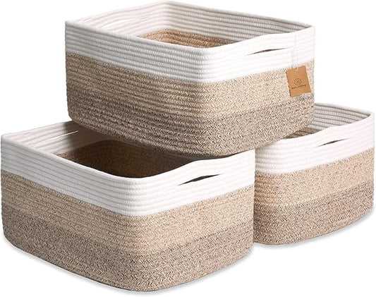 NaturalCozy Storage Baskets 16.8”x13”x7.6” Cotton Rope Woven Baskets by NaturalCozy