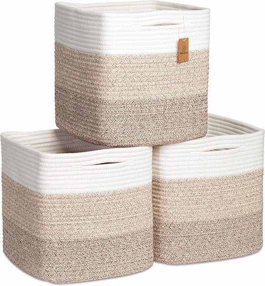 NaturalCozy Storage Cubes 11 Inch Cotton Rope Woven Baskets by NaturalCozy