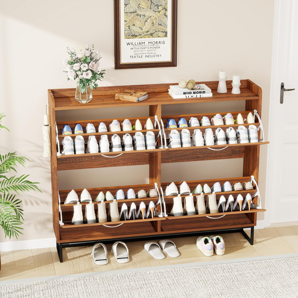 47.2" Shoe Cabinet Storage for Entryway, Narrow Wood Shoe Organizer with...