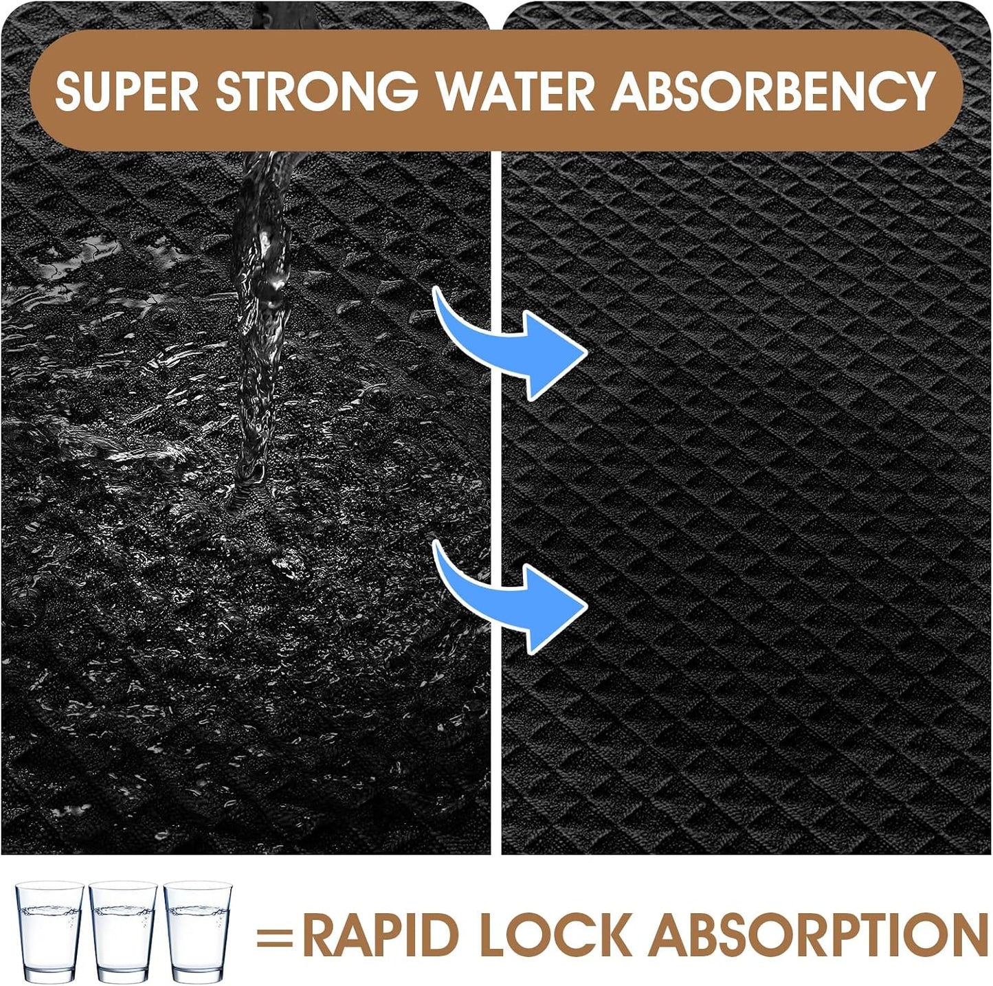 ACCUMTEK Memory Foam Bath Mat, Ultra Soft Absorbent Waffle Bathroom Rugs, Super Non-Slip PVC Backing Bath Rug Quick Dry, Machine Washable Rug for Tub, Shower, Home Decor Accessory, 24" x 17", Black