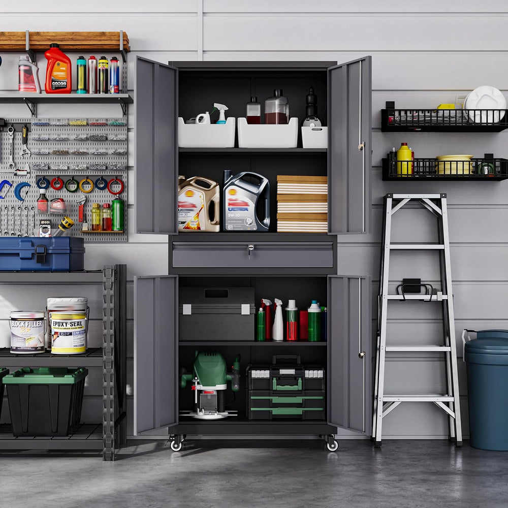 Letaya Metal Garage Storage Cabinet with Wheels,72” Rolling Tool Cabinet with...