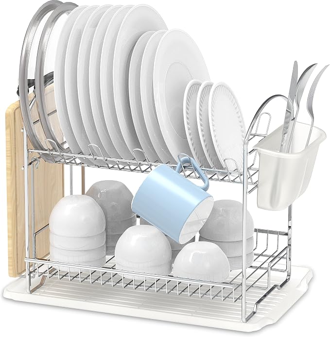 Simple Houseware 2-Tier Stainless Steel Dish Rack - Image 4
