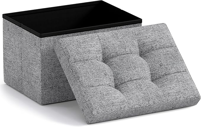 Ornavo Home Small Storage Ottoman Foldable Collapsible Rectangle Linen Ottoman by OrnavoHome
