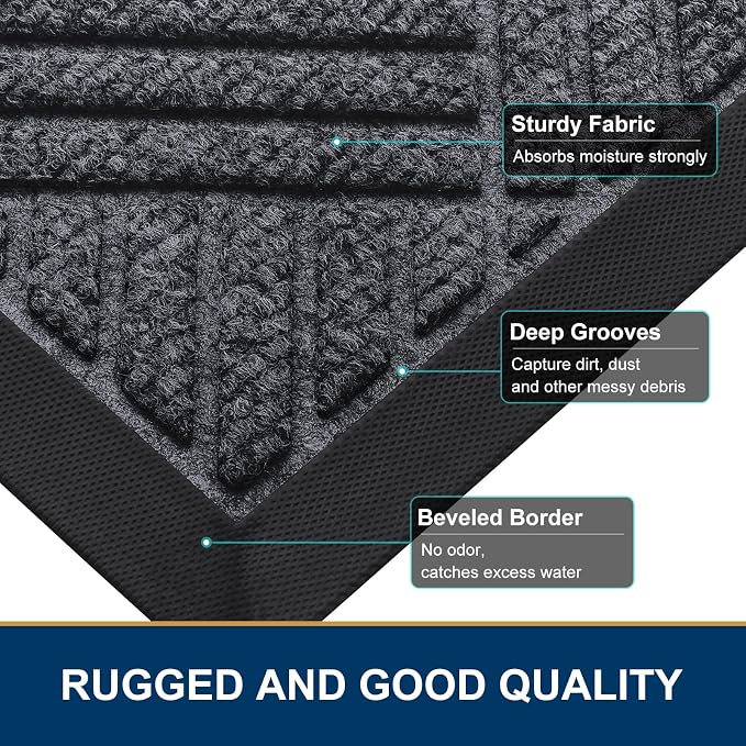 Smiry Front Door Mat Outside Entrance, Heavy Duty Outdoor Indoor Natural Rubber - Image 4