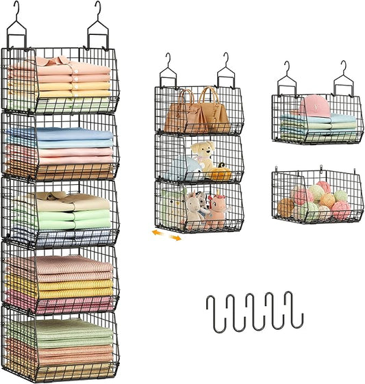 Deeper 4'' Design 5 Tier Foldable Hanging Closet Organizer and Storage，Wire by X-cosrack