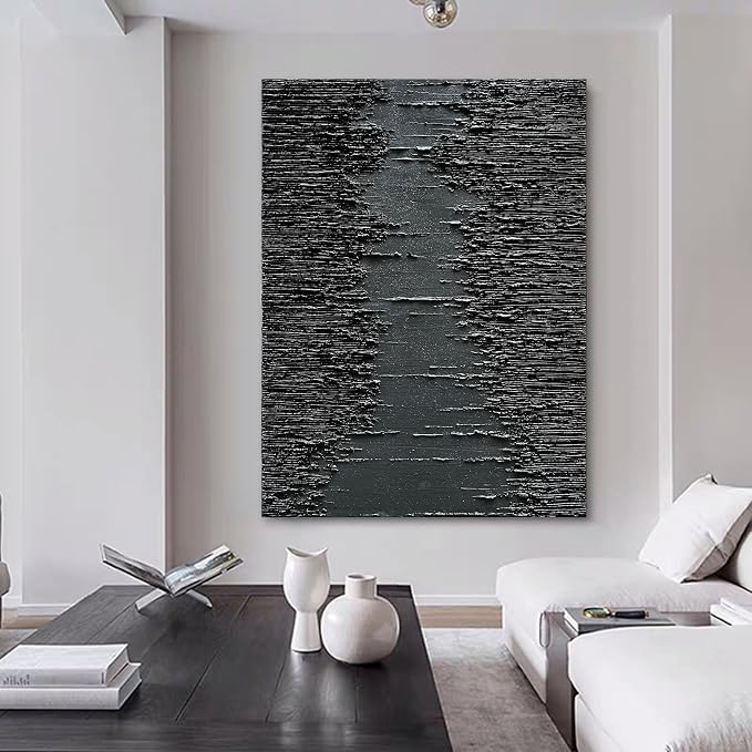 NANKAI Art Hand-Painted Thick Texture Black Minimalist Oil Painting 45x30 Inchs - Image 6