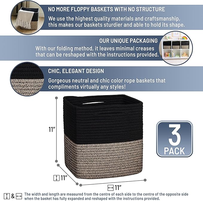 NaturalCozy Storage Cubes 11 Inch Cotton Rope Woven Baskets - Image 2