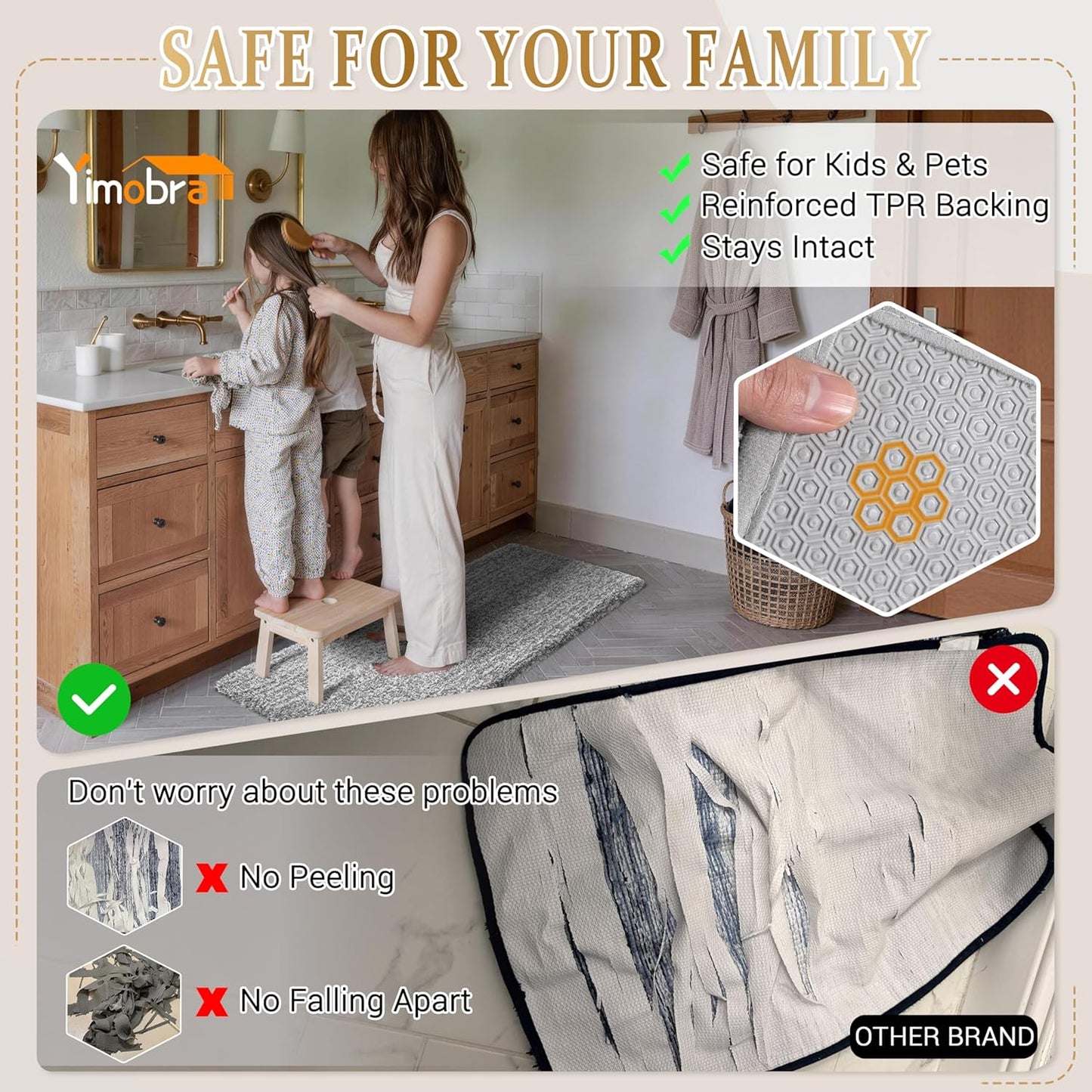 Yimobra Bathroom Rugs Non Slip Washable, Ultra Soft and Water Absorbent Bath Mats, Fluffy Shower Mat Outside, Plush Matts for Bathroom Floor/Sink, 24X17, Home Decor Accessories, Light Gray and White