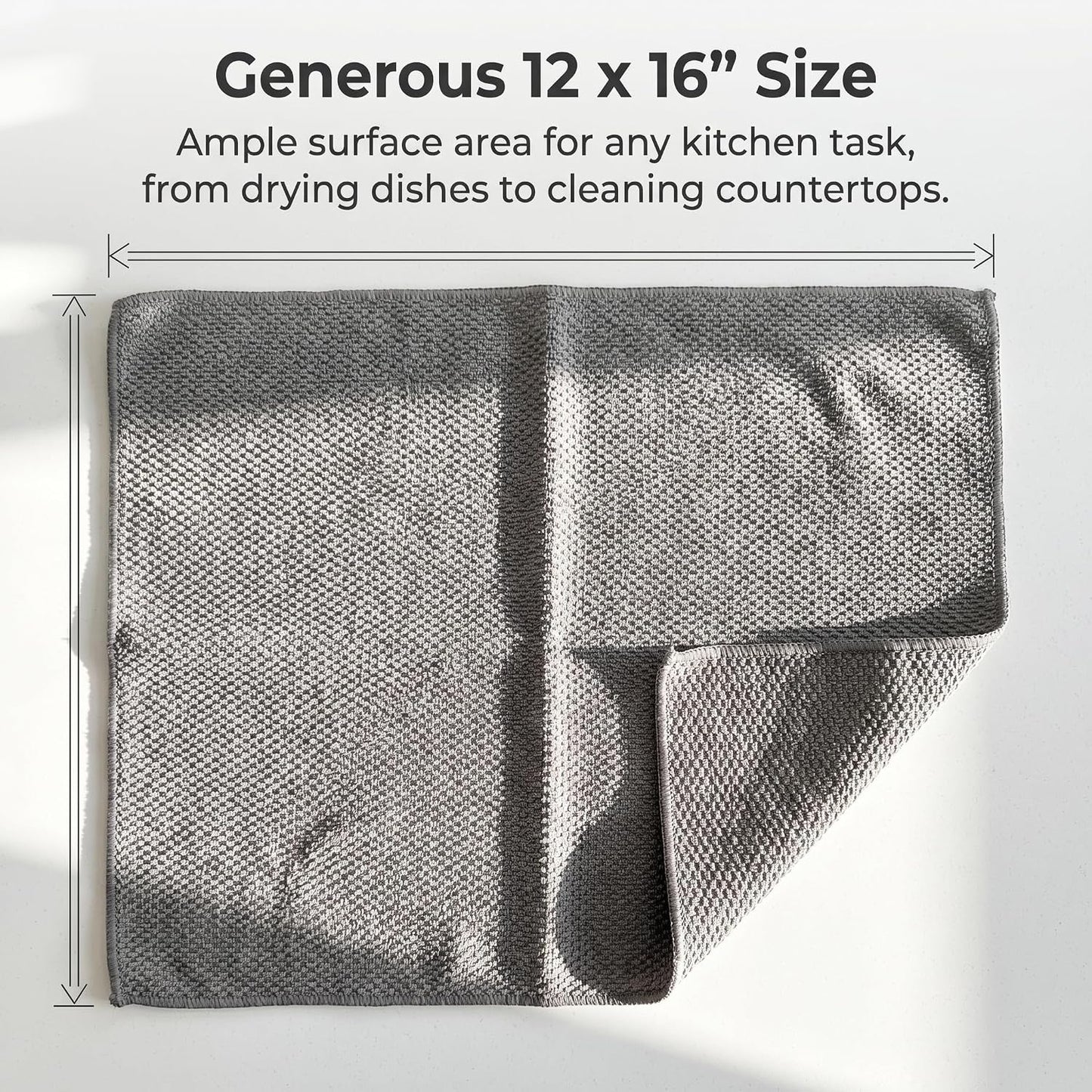 Microfiber Cleaning Cloths 6-Pack, Absorbent Textured Towels Large 12x16 In | Perfect for kitchen countertops, dishes & household cleaning. Streak-free, lint-free, reusable.