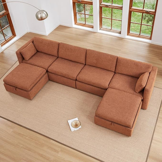 CHITA Terracotta 6-Seat U-Shaped Modular Sofa Set, Extra Large Sectional Couch by CHITALIVING