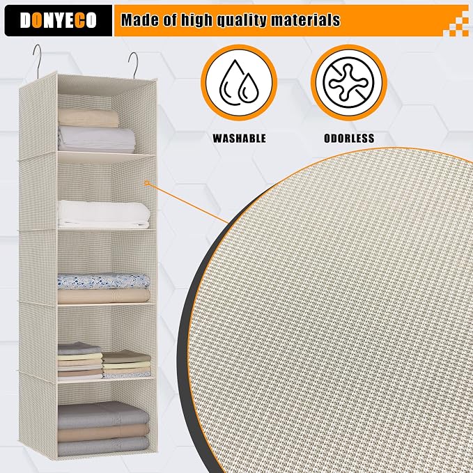 Hanging Closet Organizer, Easy Mount Foldable 5-Shelf Hanging Closet Wardrobe - Image 4