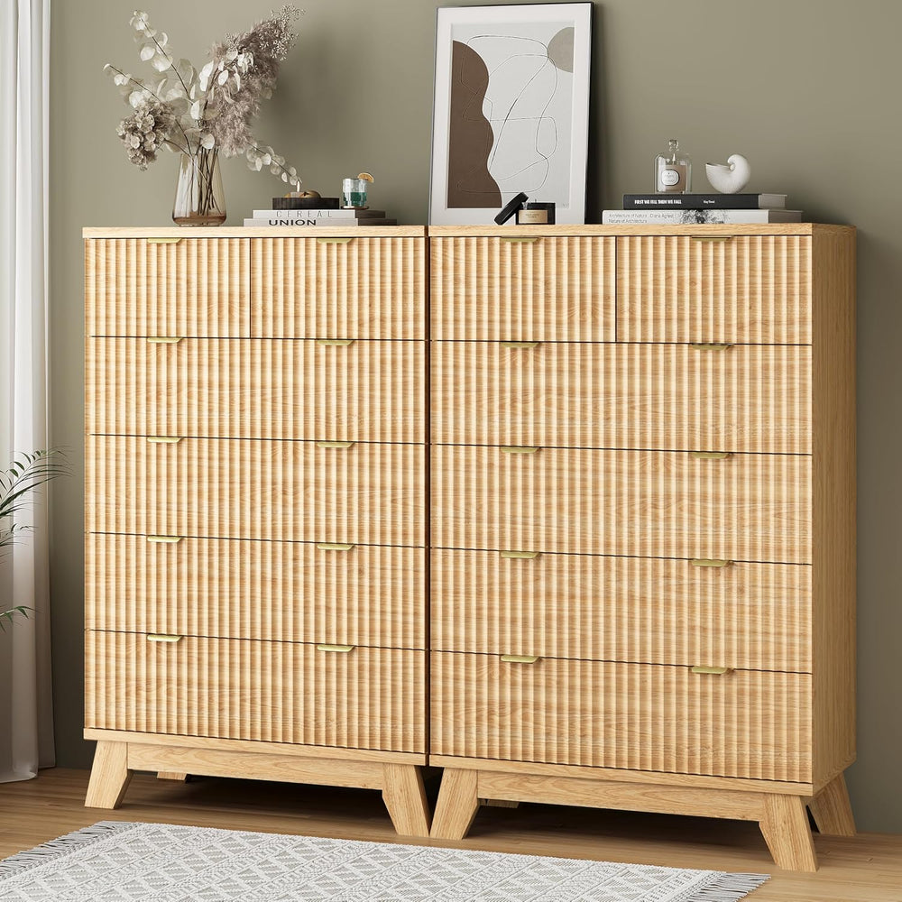 Fluted Dresser for Bedroom with 6 Drawers, 46" Tall Modern Chest of Draw...