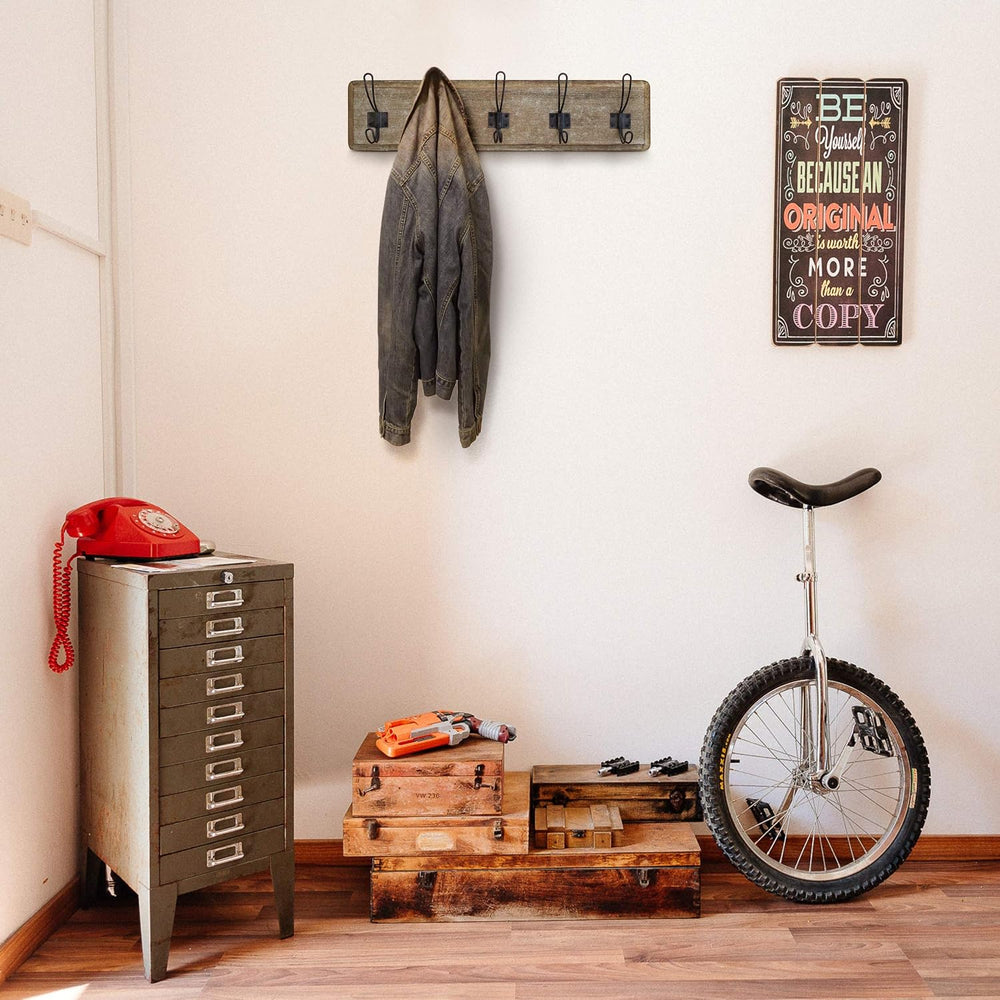 HBCY Creations Weathered Rustic Coat Rack Wall Mount with 5 Hooks, Solid Pine...