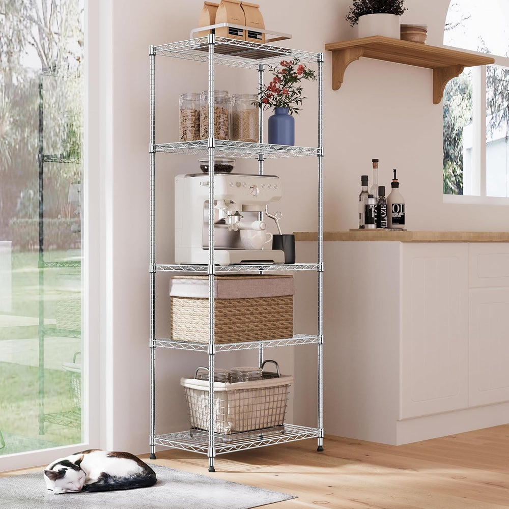 IZEUK 5-Tier Chrome Metal Storage Shelves, Adjustable Wire Shelving Unit for ...
