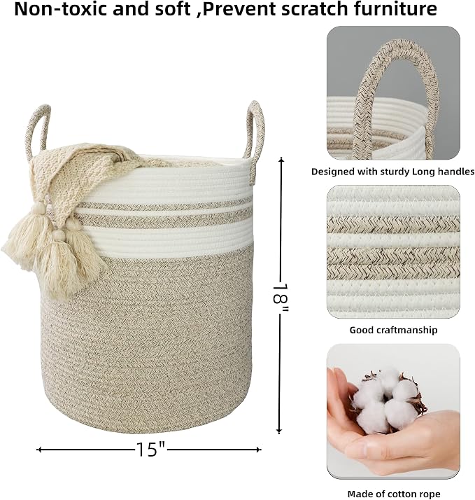 Cotton Rope Laundry Basket Hamper - Image 2
