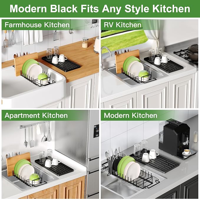 Dish Drying Rack Over the Sink Expandable In Small Black Drainer Dry - Image 5