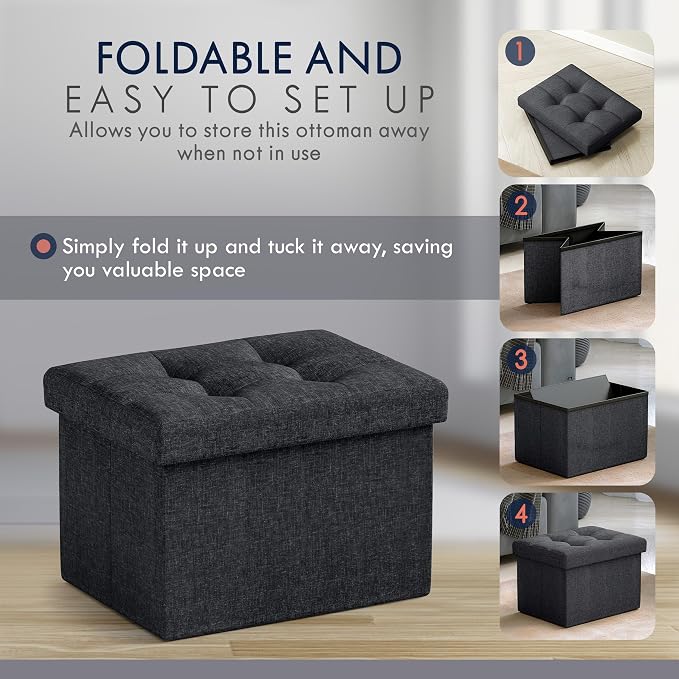 Ornavo Home Small Storage Ottoman Foldable Collapsible Rectangle Linen Ottoman - Image 5