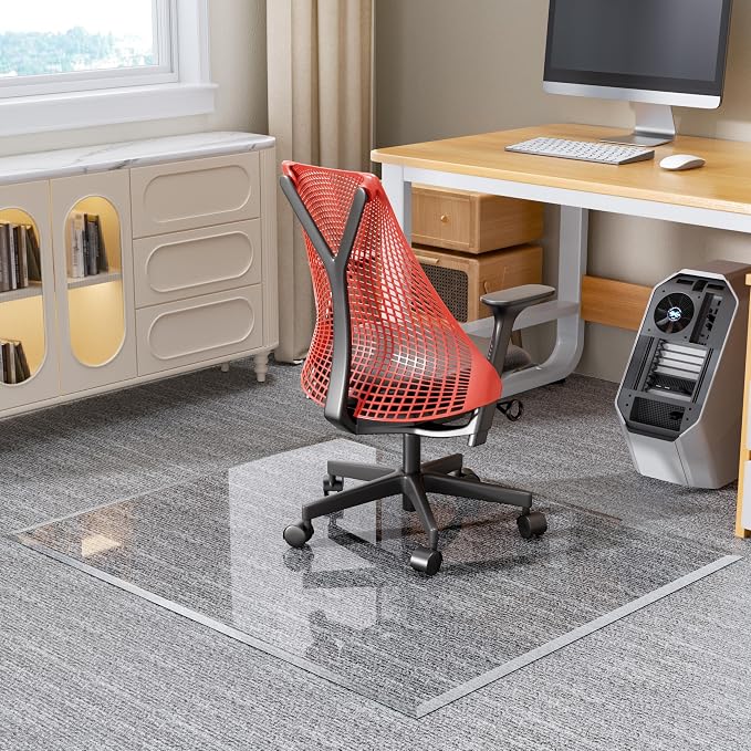 55“ x 46” Beveled Edge Glass Chair Mat by Whatssuitableisthebest