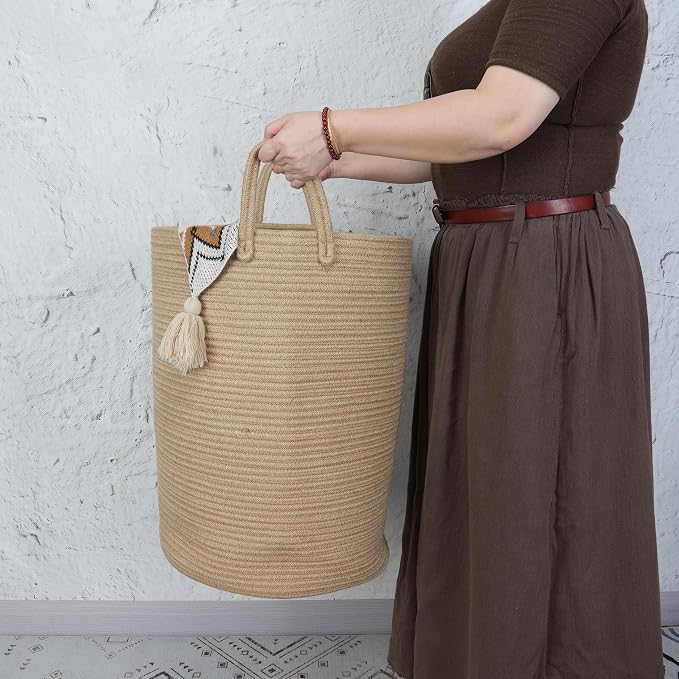 Cotton Rope Laundry Basket Hamper - Image 3
