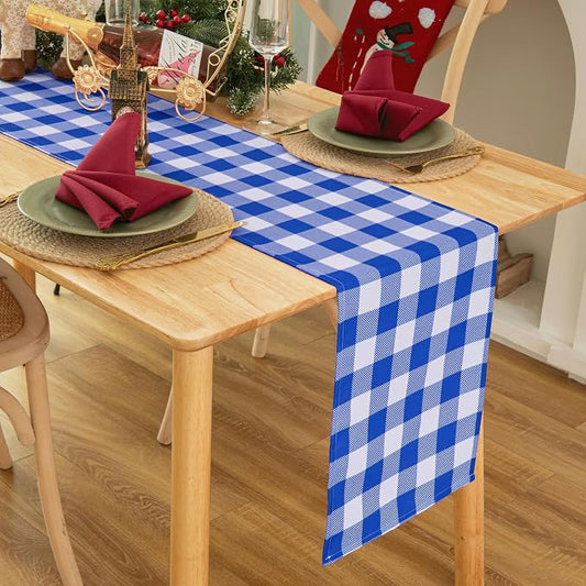 Waterproof Checkered Tablecloth Runner Fabric by Essifunia