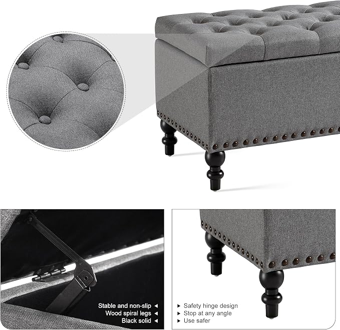 Storage Ottoman 50.2 Inches Upholstered Fabric Storage Ottoman Bench，Button - Image 5