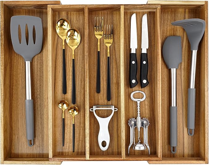 Luxury Acacia Silverware Organizer -Kitchen Drawer Organizer